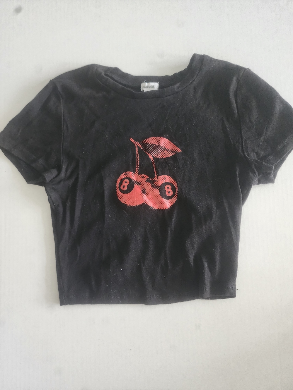 Black Teens Graphic Tee with Red Cherry Print